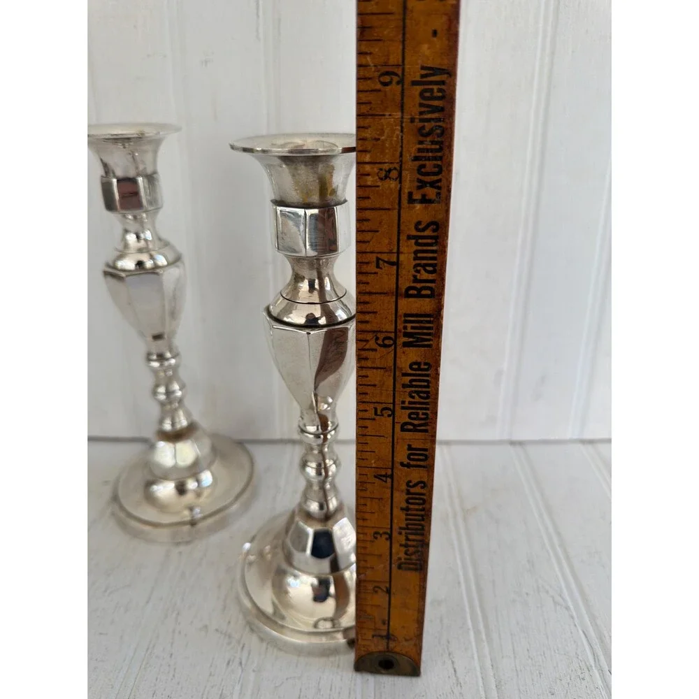 Vintage Set of Silver Plate Taper Candle Holders 8.25”Tall